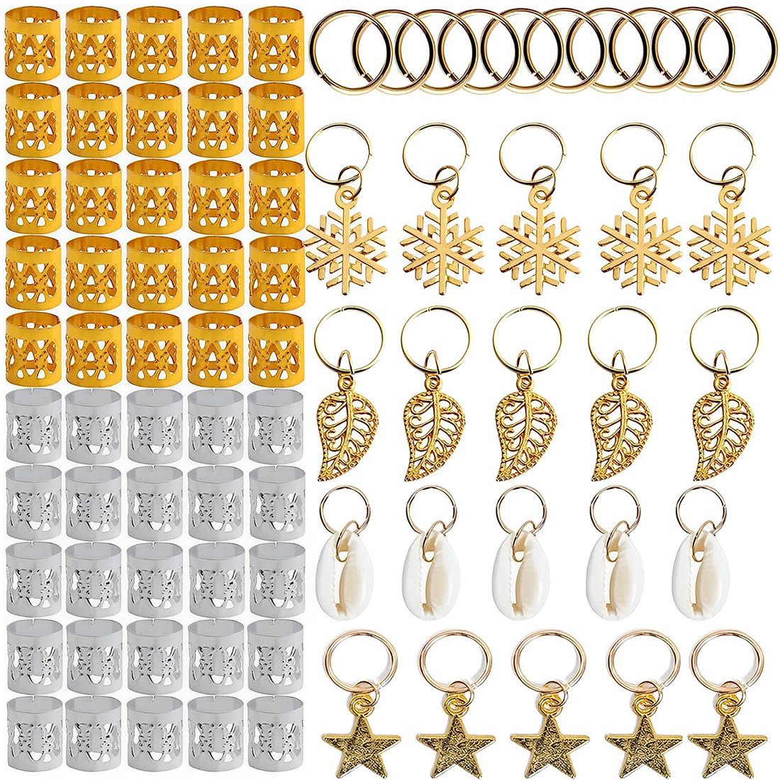 XUKZIMA 80 Pcs Hair Beads for Braids Hair Jewelry Rings Gold Hair Accessories Hair Cuffs and Braid Rings Hair Charms Dreadlock Accessories FOR Girl Women Men Hair Braids Decoration