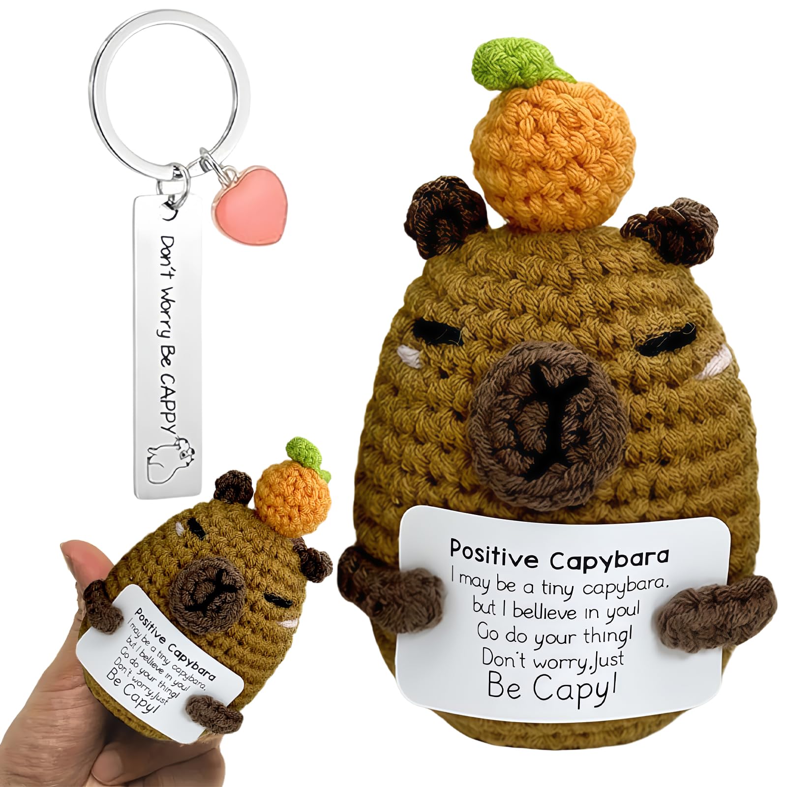 iuiiaii 2Pcs Positive Crochet Animals Capybara Gifts Capybara Crochet Gifts for Emotional Support Creative Office Decor for Stress Relief and Friends ﻿
