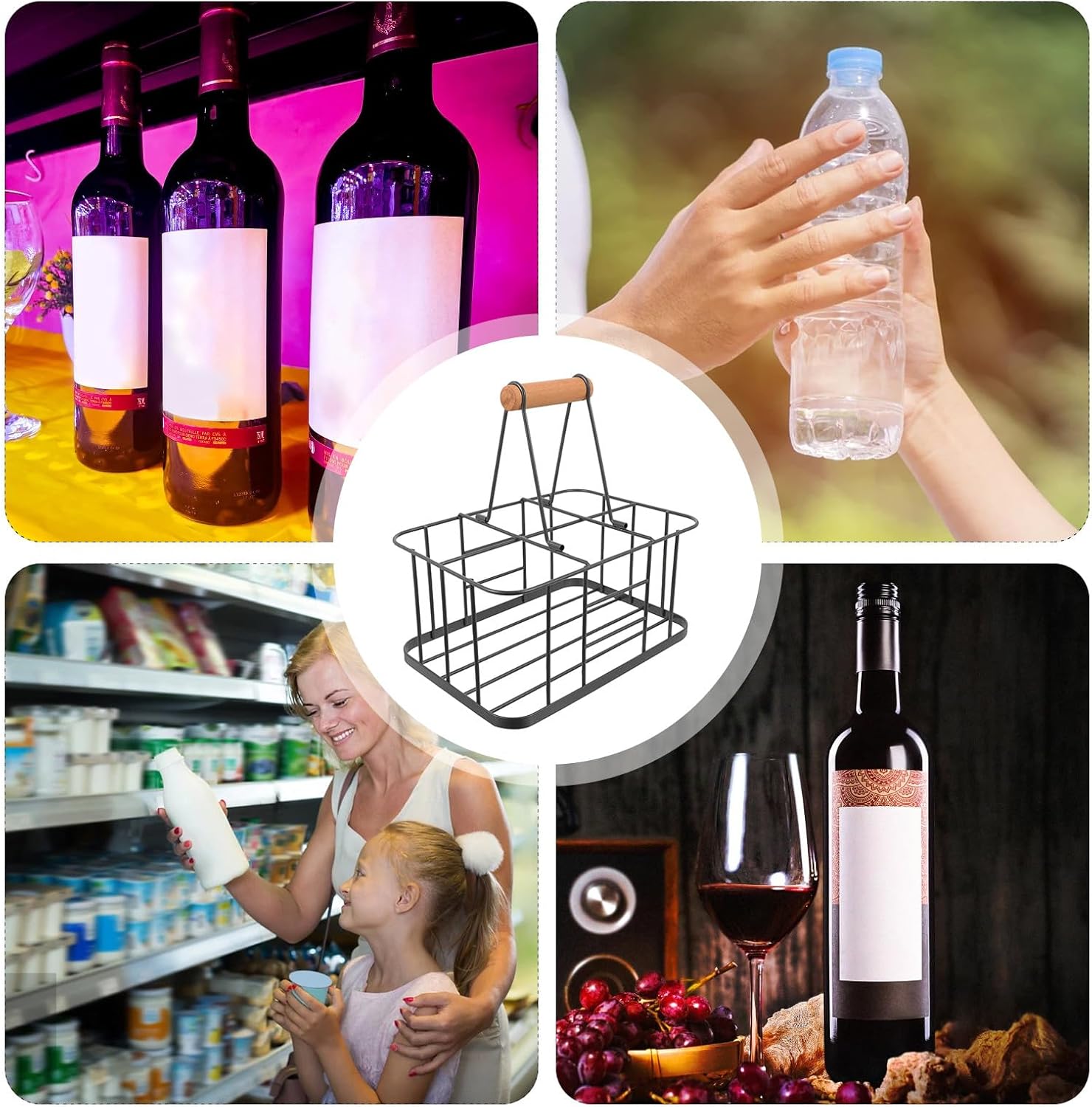 Hand-held Wine Rack Gray Holder for Red Wine and Seasoning Bottles Portable Alcohol Storage Stand for Home Bar Display and Organization