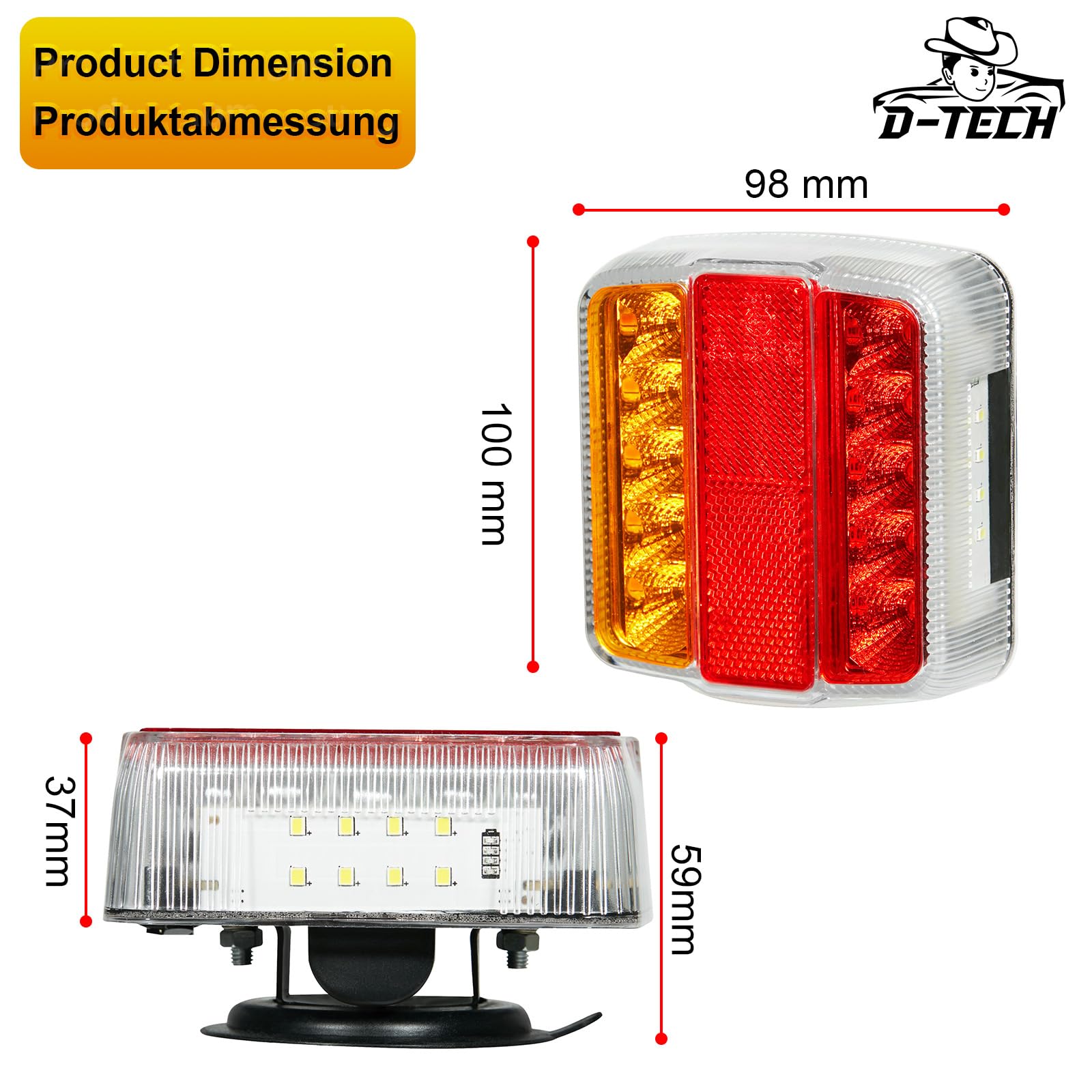 D-TECH Luces traseras LED inalámbricas y magnéticas, 12 V/24 V, Bluetooth, para remolques, tractores y camiones, ECE R10 EMC aprobados
