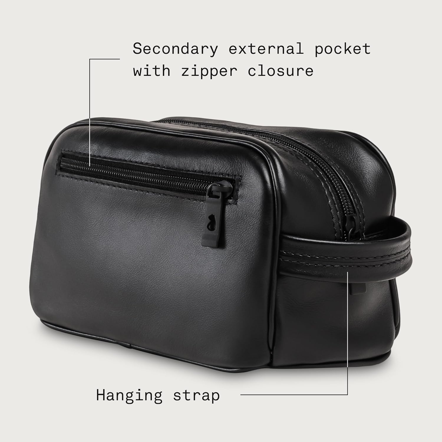 Nordweg Leather Toiletry Bag NW092 – Waterproof Lining, Internal and External Zip Pockets, Hanging Strap (Black)