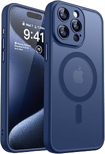 CANSHN Funda Magnética para iPhone 15 Pro, Compatible con MagSafe, [Protección Total de La Cámara], Carcasa Fondo Mate Translúcido 6.1 Pulgadas, Azul Oscuro