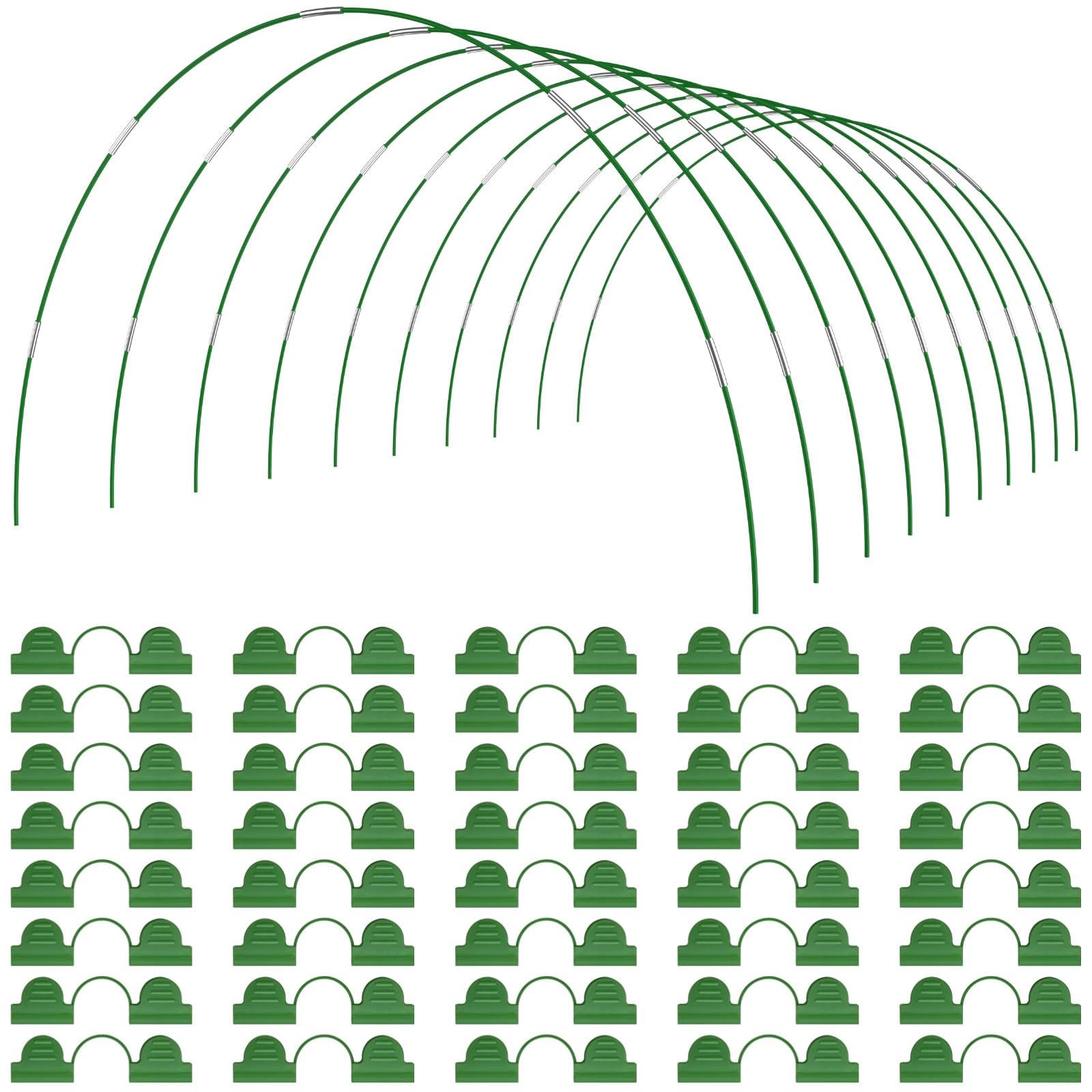 Kit de 60 aros de jardín de fibra de vidrio con 60 conectores y 40 clips, soportes de túnel de cultivo de plantas de 16.9 pulgadas de largo, soportes arqueados para camas elevadas, protección de