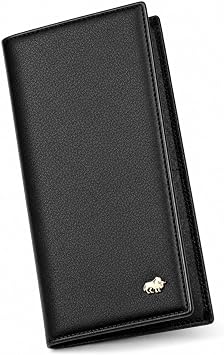 BISON DENIM Long Wallet for Men, RFID Leather Bifold, 12 Card Slots, Black | mens long bifold wallet checkbook billfold credit card holder id window zipper coin pocket slim cowhide purse organizer