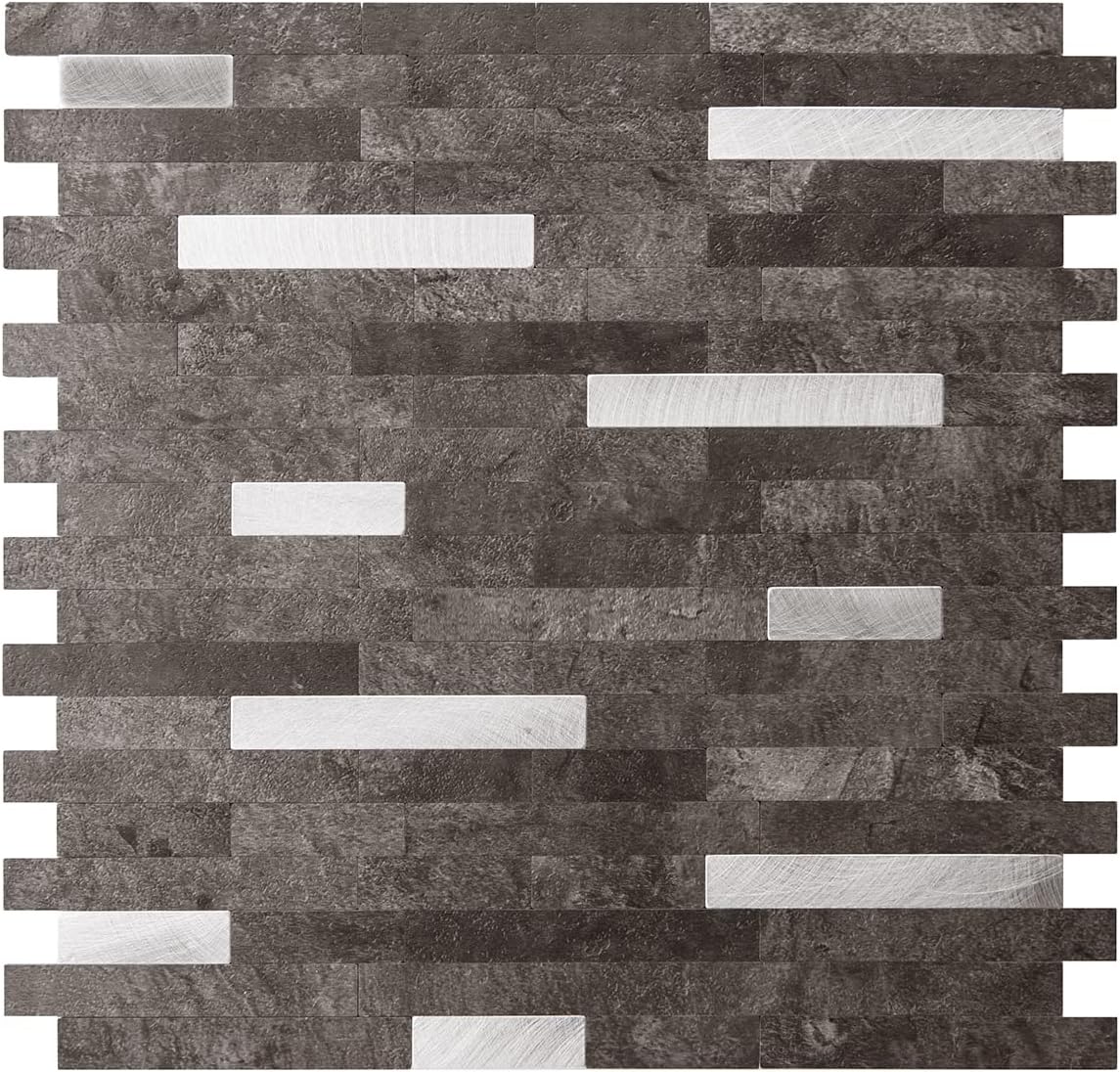 Art3d 1-Sheet PVC Peel and Stick Stone Backsplash Tile for Kitchen, Bathroom - Dark Slat