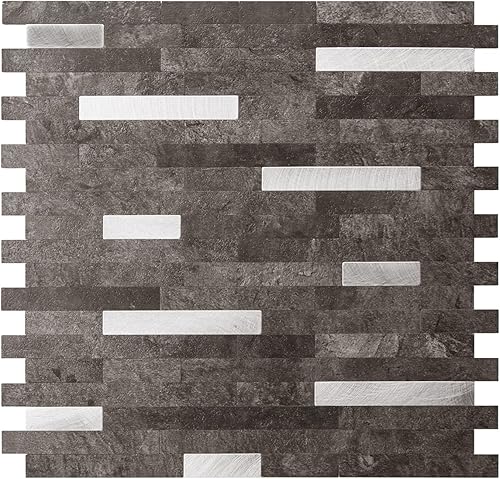 Art3d Azulejo de collage de PVC de 10 hojas para salpicaduras de cocina, baño, listones oscuros