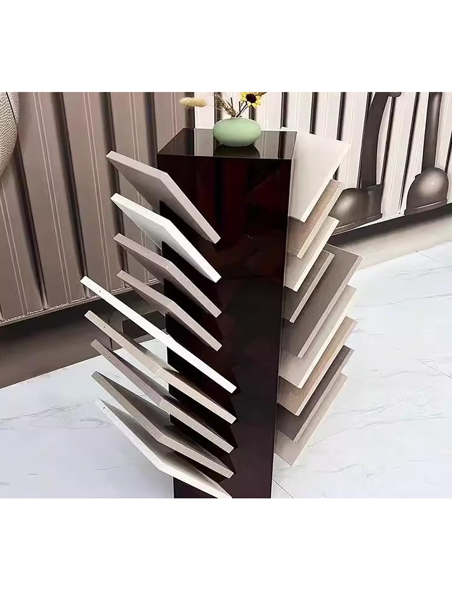 NIUSABOU Floor Tile Display Stand, Acrylic Ceramic Tile Sample Display Stand Oblique Insertion Vertical Floor Multicolor(Brown)