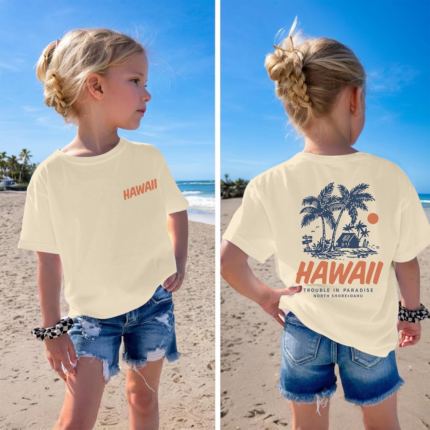 BeWithYou Girls Cute Hawaiian T Shirt Kawaii Beach Shirts for Teens Aesthetic Preppy Hawaii Palm Graphic Tees Vacation Tops