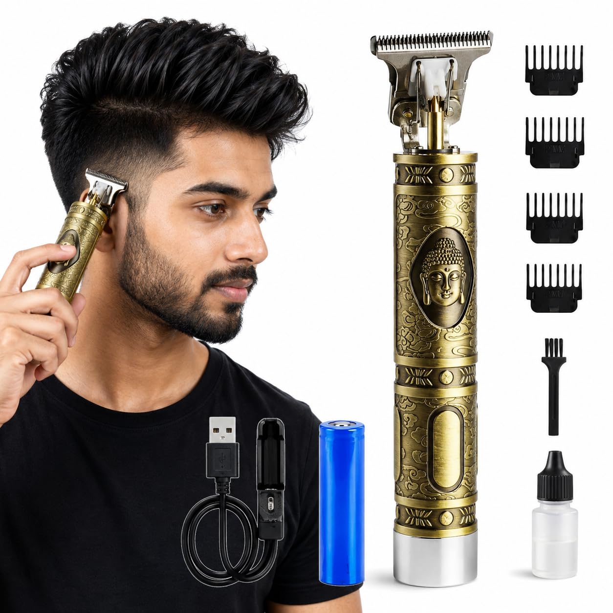 angenil rechargeable trimmer men - professional hair tremor for men & beard - cordless body & pubic hair trimmer for man - buddha trimmer for salon & home grooming (yellow, medium)