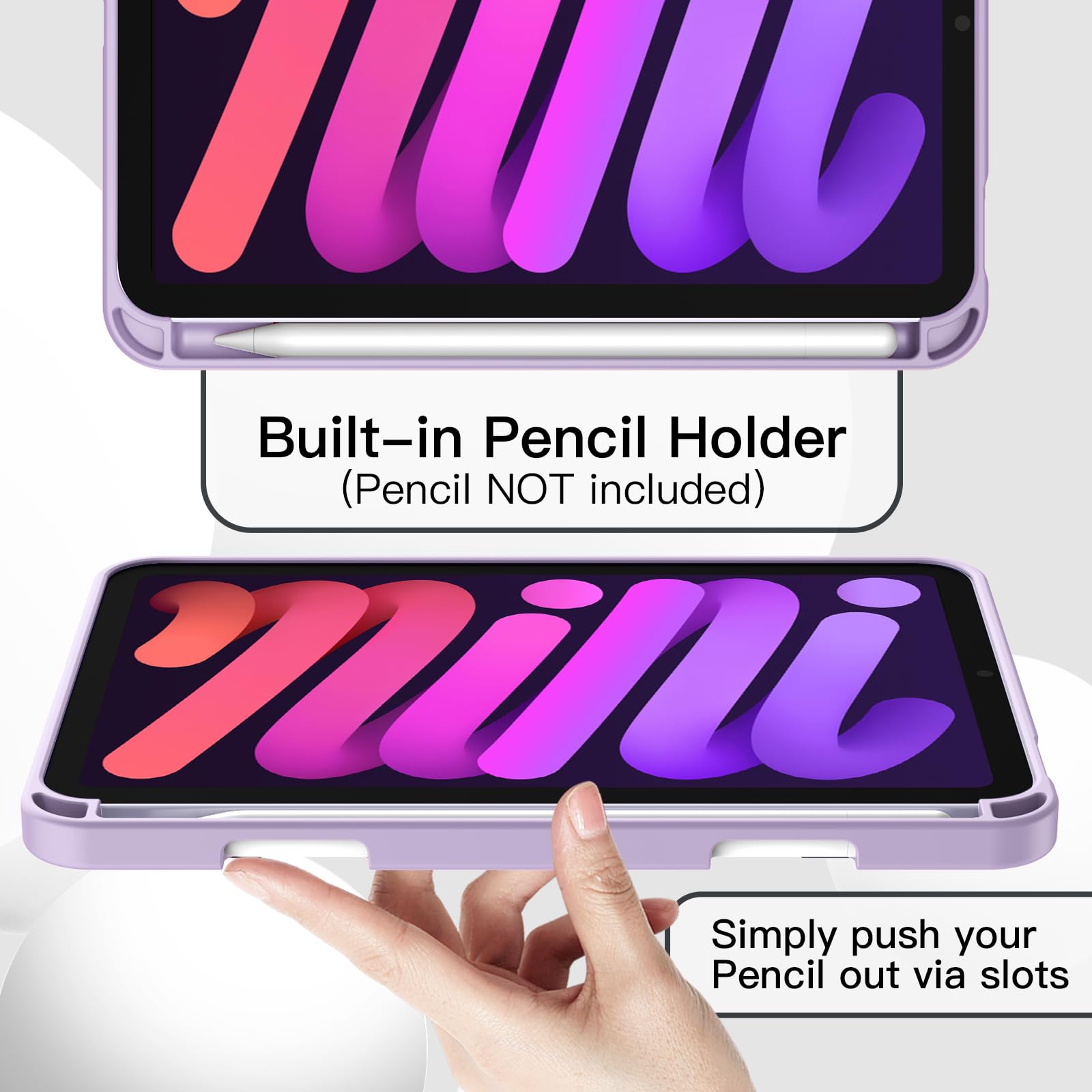 JETech Etui dla iPad mini (A17 Pro, Model 2024, 7. Generacji) / mini 6 (Model 2021, 6. Generacji) z uchwytem na długopis, Szczupły Pokrowiec na Tablet z Miękki Tył z TPU (Jasny Fiolet)