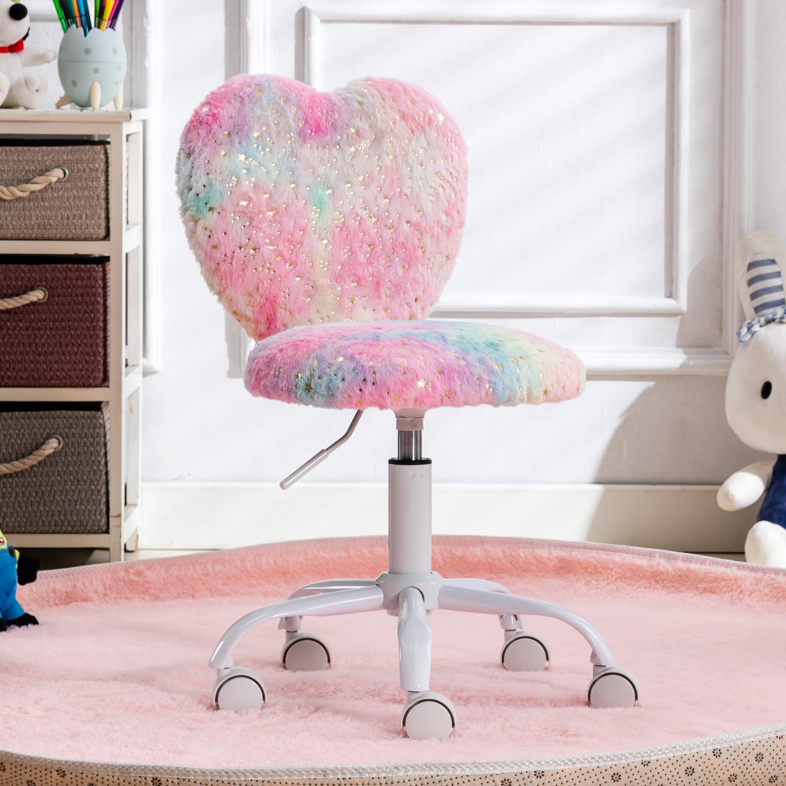 Ya-Home Silla de Escritorio Infantil Giratoria Silla de Niños con Respaldo Forma de Corazón,Silla de Oficina Altura Ajustable Silla Computadora de Juvenil para Dormitorios/Estudios,Colorido