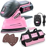 Pink Power PP204 20V Cordless Detail Sander for Woodworking - Mini Palm Sander with Battery, Charger & Sandpaper for Furniture Finishing