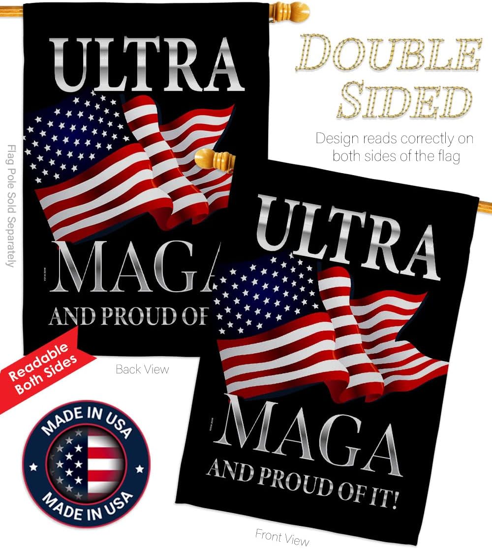 Trump Flag MAGA and Proud House Flag Americana Political President Democrat Republican Tea Party United State American Election Decoration Banner Small Garden Yard Gift Double-Sided, Made in USA