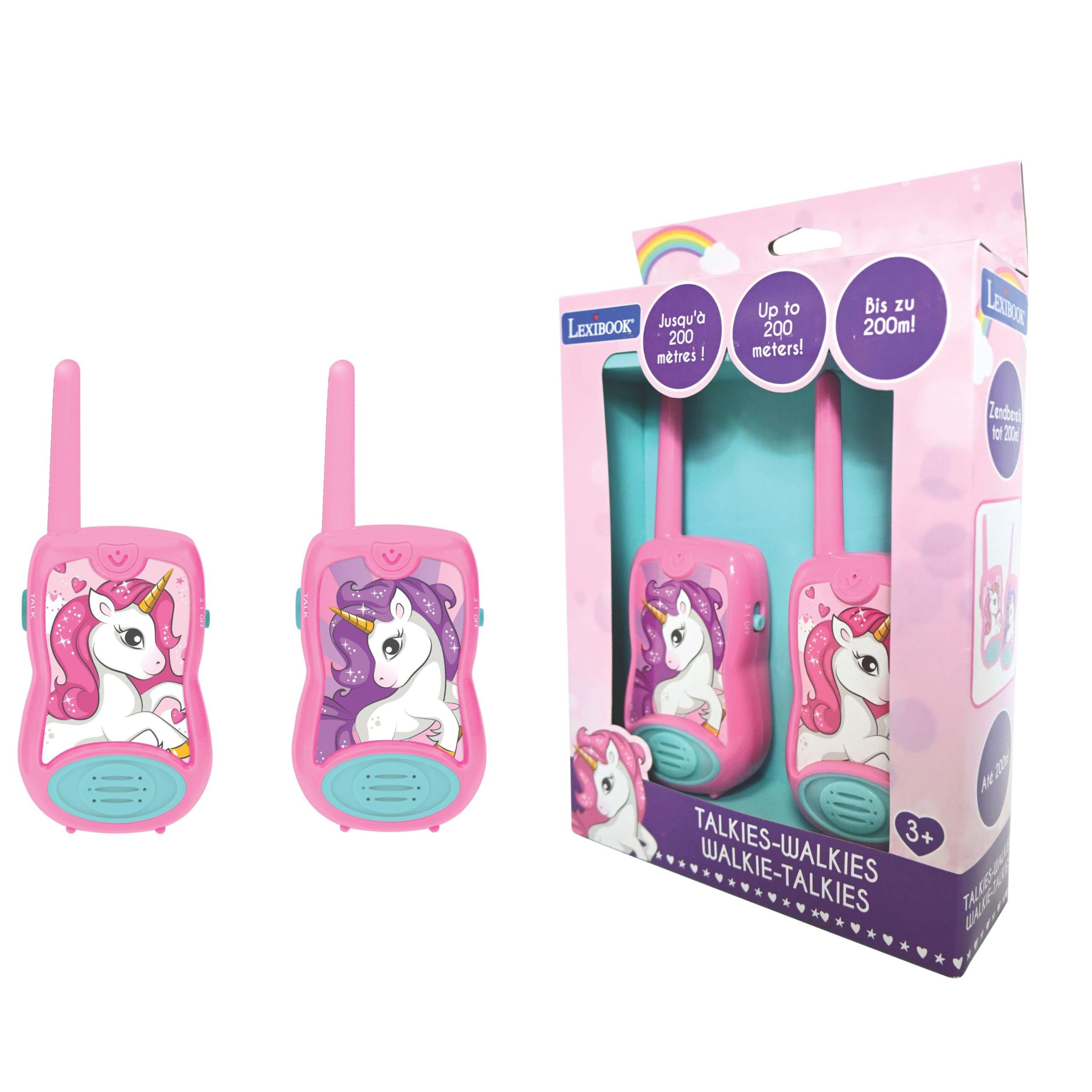 LEXIBOOK - Unicorn Walkie-talkies, communication game for children, Belt clip for transport, 2 channels, Battery, TW12UNILXB