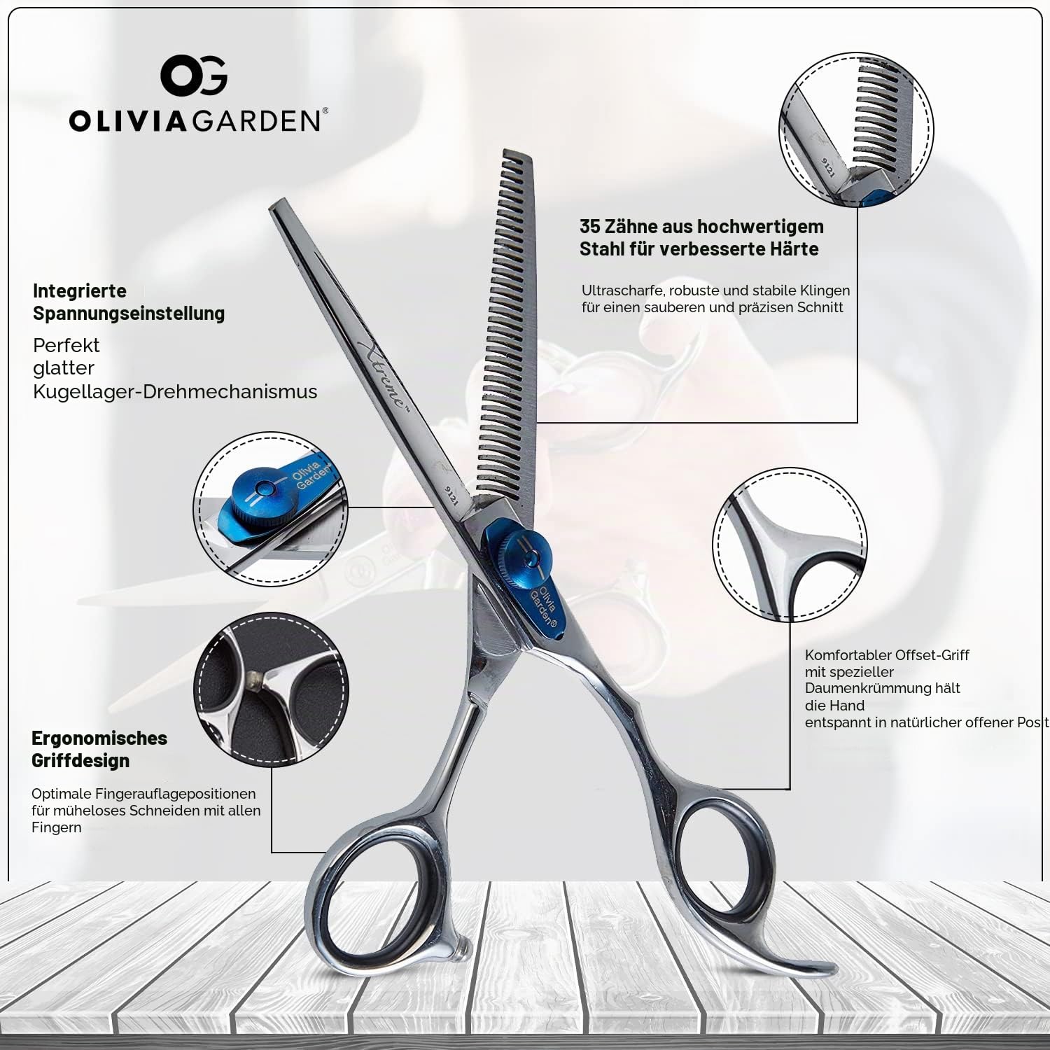 Olivia Garden Xtreme 6.0" Effilierschere mit 35 Zähnen - Rechtshänder-Schere - Ergonomischer Griff, Einstellbare Spannung, Perfekt zum Ausdünnen & Texturieren