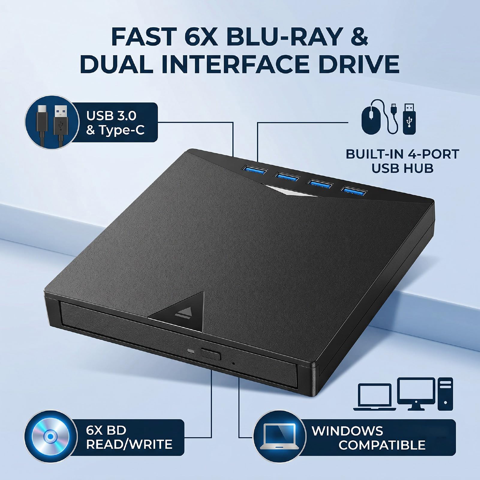 Jectse Zewnętrzny Napęd CD-DVD 2 w 1, Odtwarzacz DVD USB 3.0 i Typu C