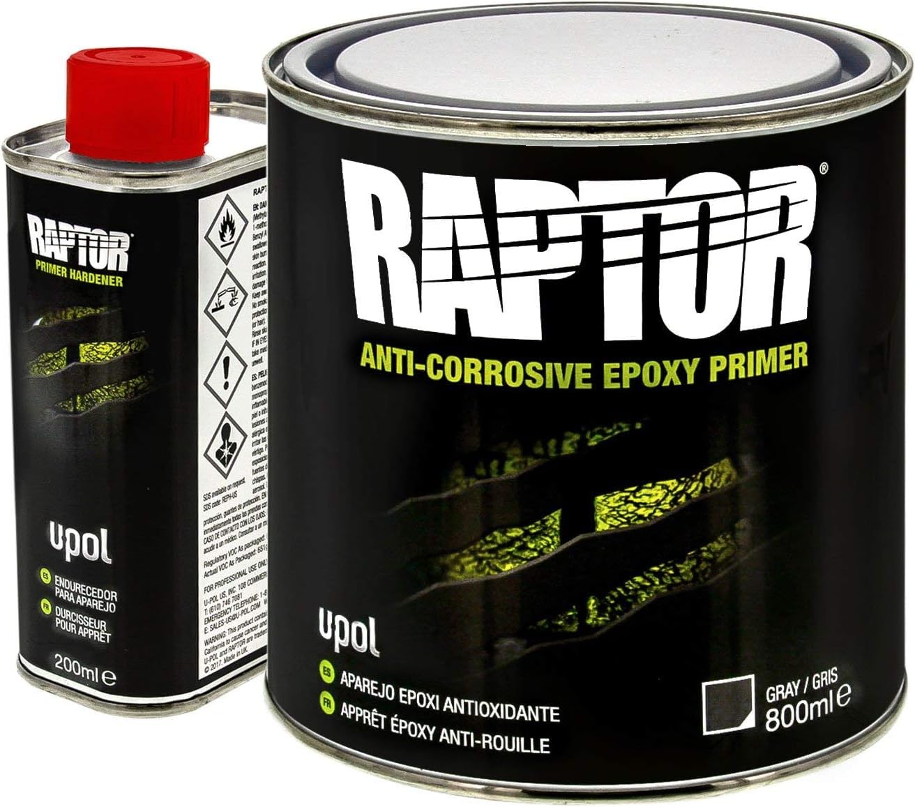 Raptor UP4831 - Kit primer epossidico anticorrosivo 4:1, grigio, 1 l, set da 2 pezzi