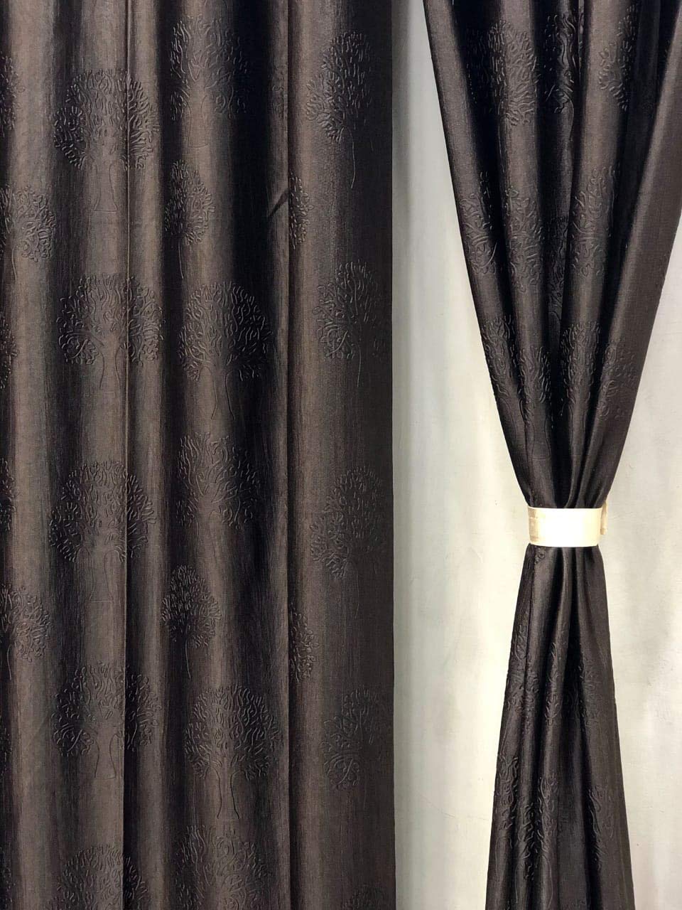 Fabric Punching Heavy Curtain Set of 1 Pc (Dark Brown) 9 ft
