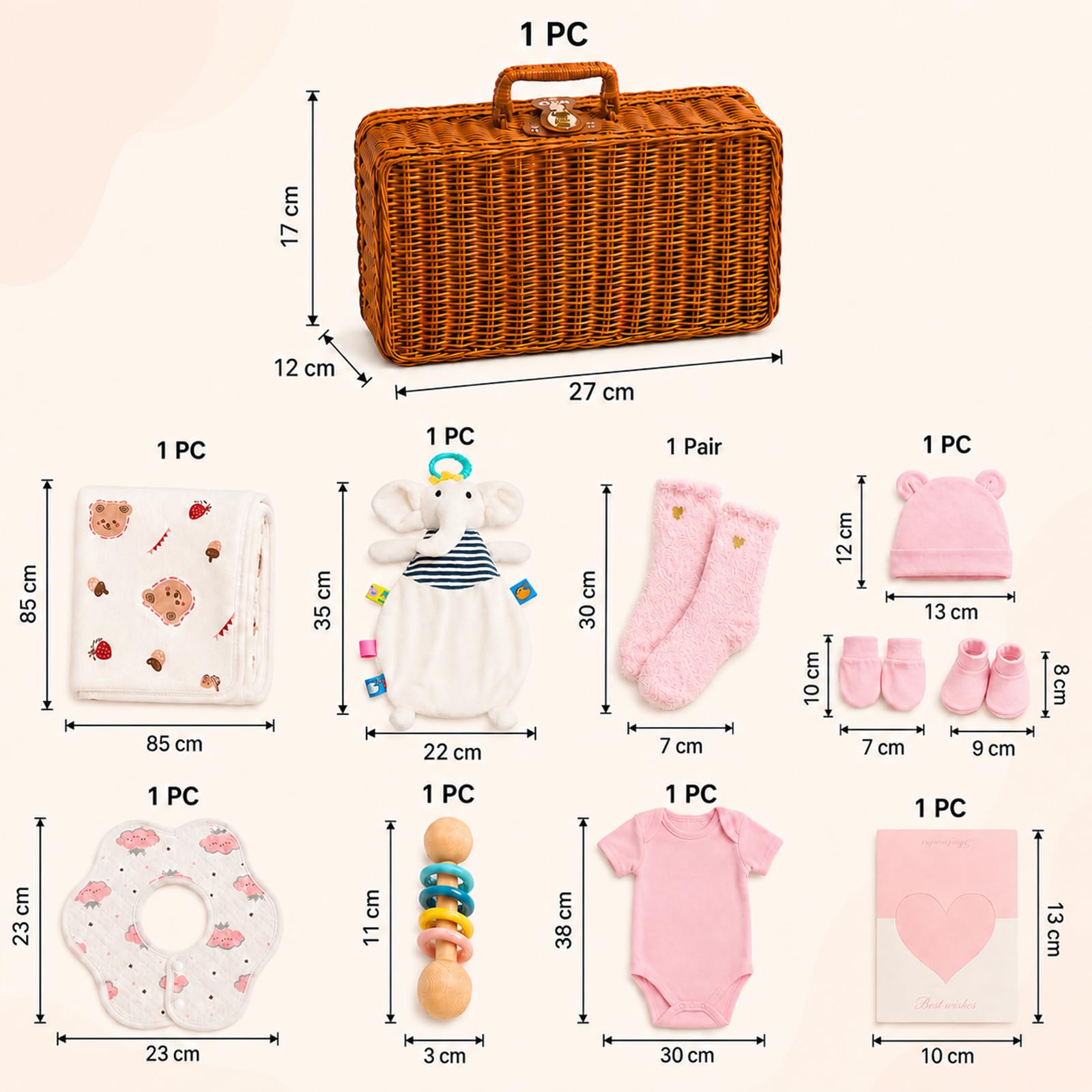 Regalo Neonata Femmina Regali Nascita Bimba 9 in1 Regali Baby Shower | Confezione Regalo Neonato Set Nascita Neonato Regali Gender Reveal Party Tutina Bavaglino Lenzuolo Avvolgente Cappello Guanti