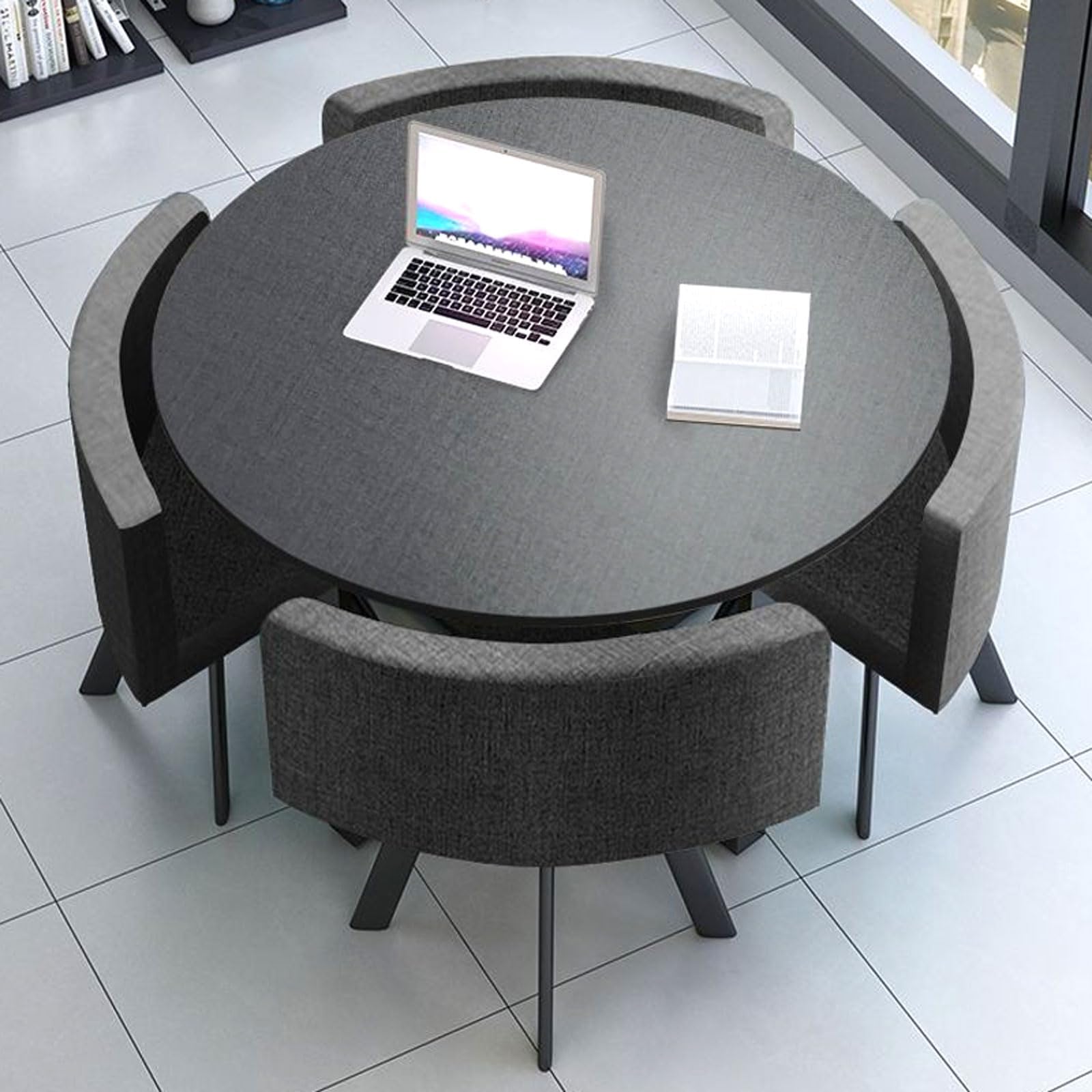 Small Round Table and Chair Set, Nordic Negotiation Table and 4 Chair, Office Reception Room Club Table Meetings Tables and Chairs for Business Conference Room
