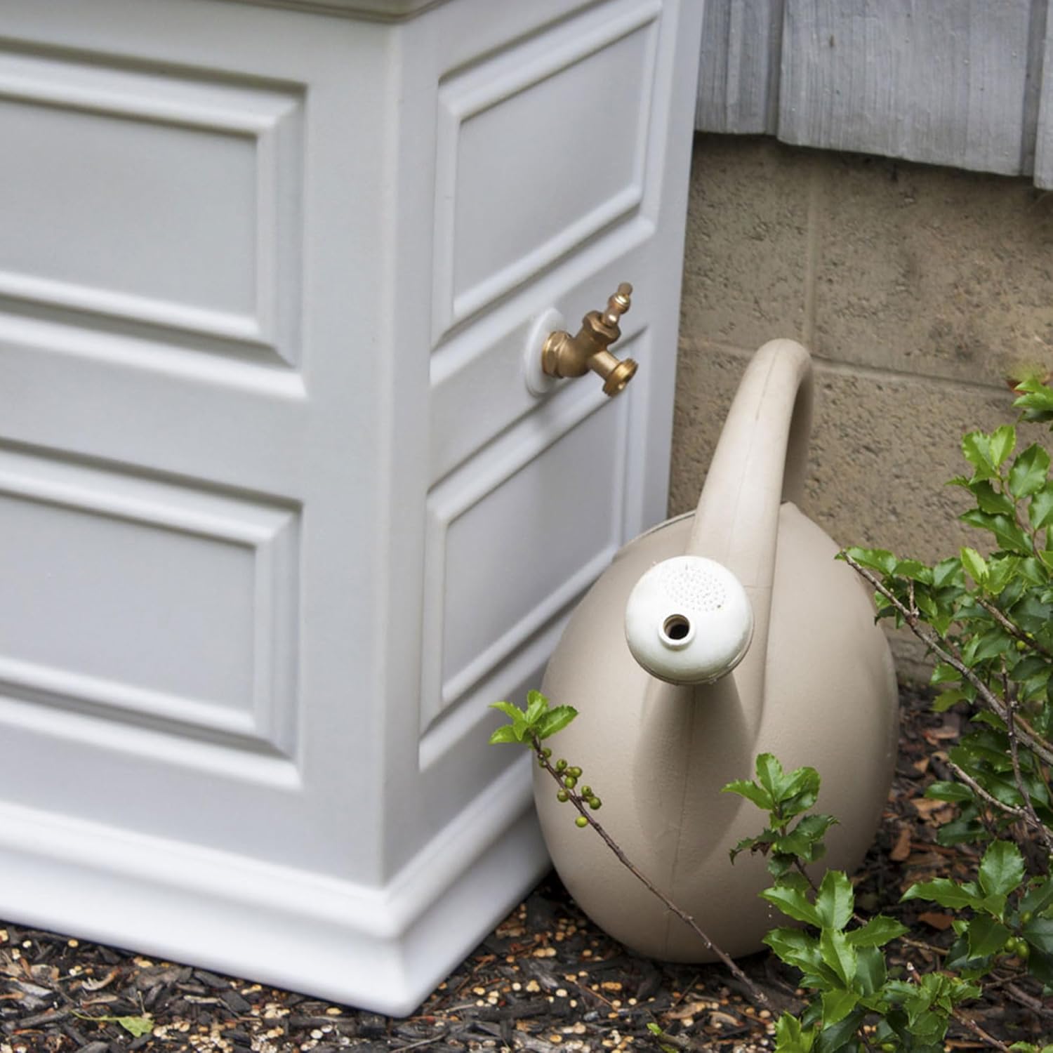 Good Ideas Savannah Colonial Style 42 Gallon Rain Saver Barrel with Self-Draining Garden Planter and Brass Spigots, Light Gray (4 Pack)