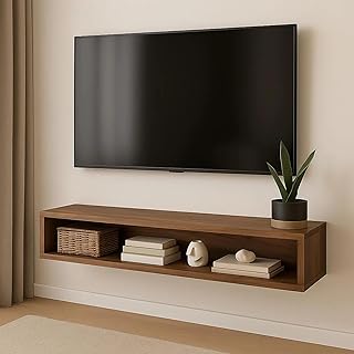 Solid Wood Entertainment Floating Tv Unit for Living Room | Floating Media Tv Cabinet | Natural Finish Color and Size Off (Natural, Small 70 CM)