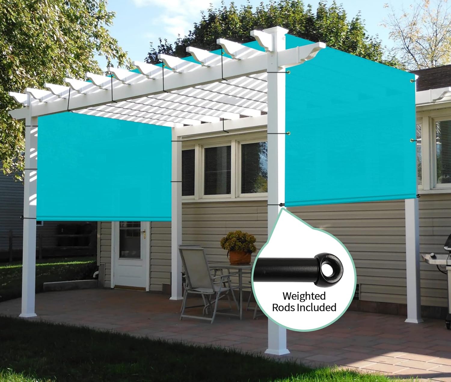 SunnyRoyal Pergola Shade Canopy Cover Waterproof 10' x 8' Replacement Shade Cloth Sail Panelfor Pergola Canopy Outdoor Privacy Patio Porch with Grommets Weighted Rods (Turquoise Green)