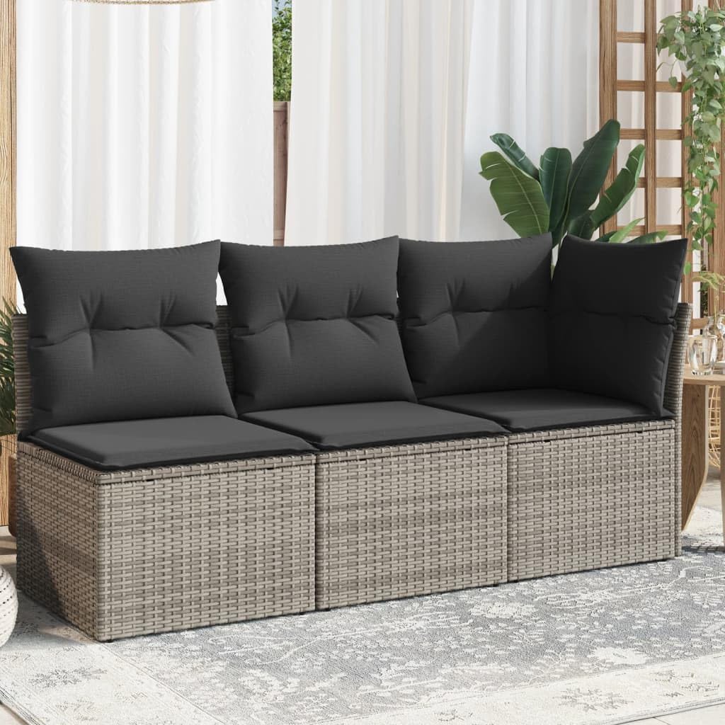 Divano da Giardino con Cuscini 3 Posti Grigio in Polyrattan,Divano Giardino,Divano Giardino Esterno,Divano Giardino per Esterno-366138