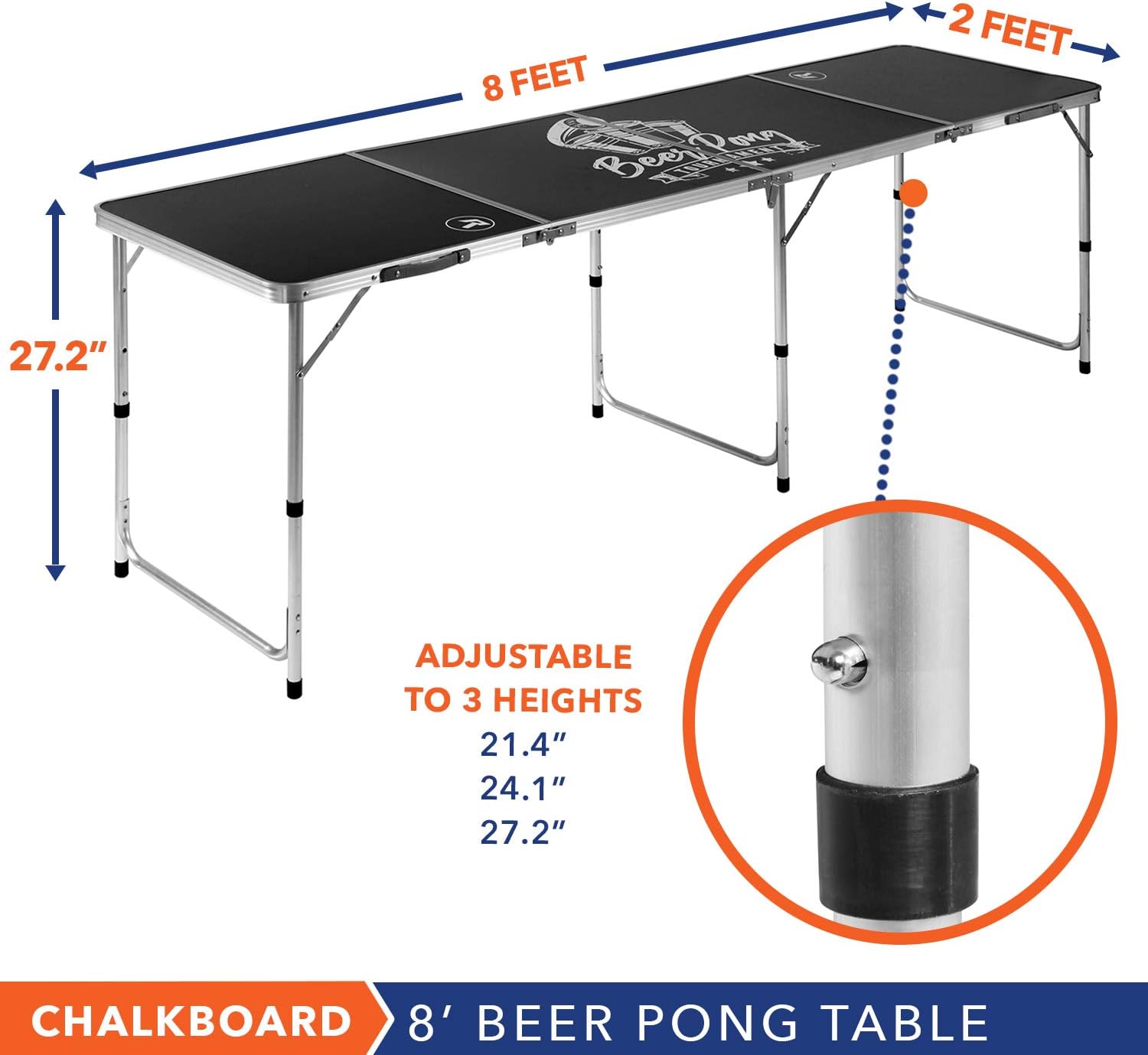 Rally and Roar 8 Foot Long Beer Pong Table - Multiple Surface Options Available