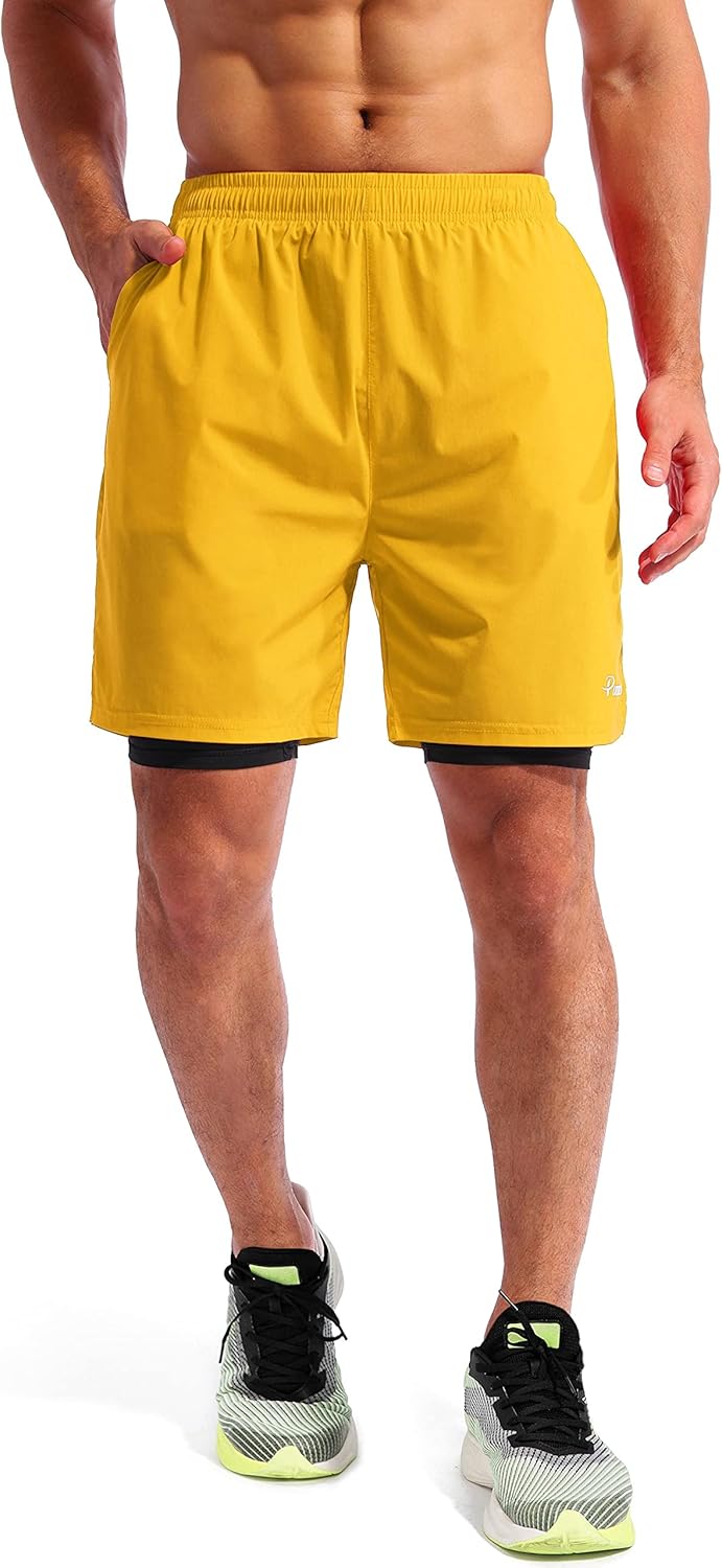 Pudolla Men’s 2 in 1 Running Shorts 5" Quick Dry Gym Athletic Workout Shorts for Men with Phone Pockets - Image 2