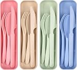 4 Ensemble d'ustensiles réutilisables avec boîtier, ensemble de couverts portatifs à fourche à couteau, ensemble d'Utensile de voyage non réutilisable à toxines écologique pour le camping ou l'anniversaire de pique-nique adulte