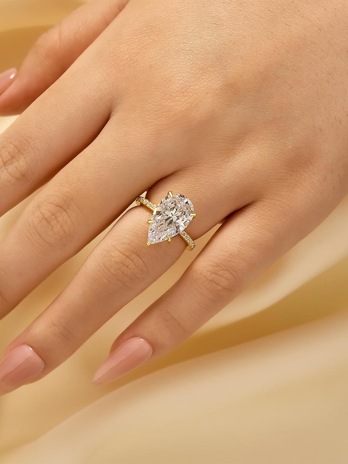 5.0CT Elongated Pear Shaped Engagement Rings for Women, S925 Silver Cubic Zirconia Teardrop Promise Wedding Ring with Hidden Halo - Image 4