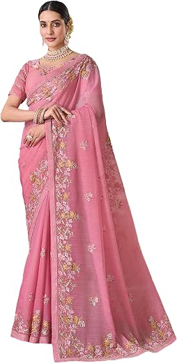 Laxmipati Gajak Pink Chiffon Floral Embroidered Saree