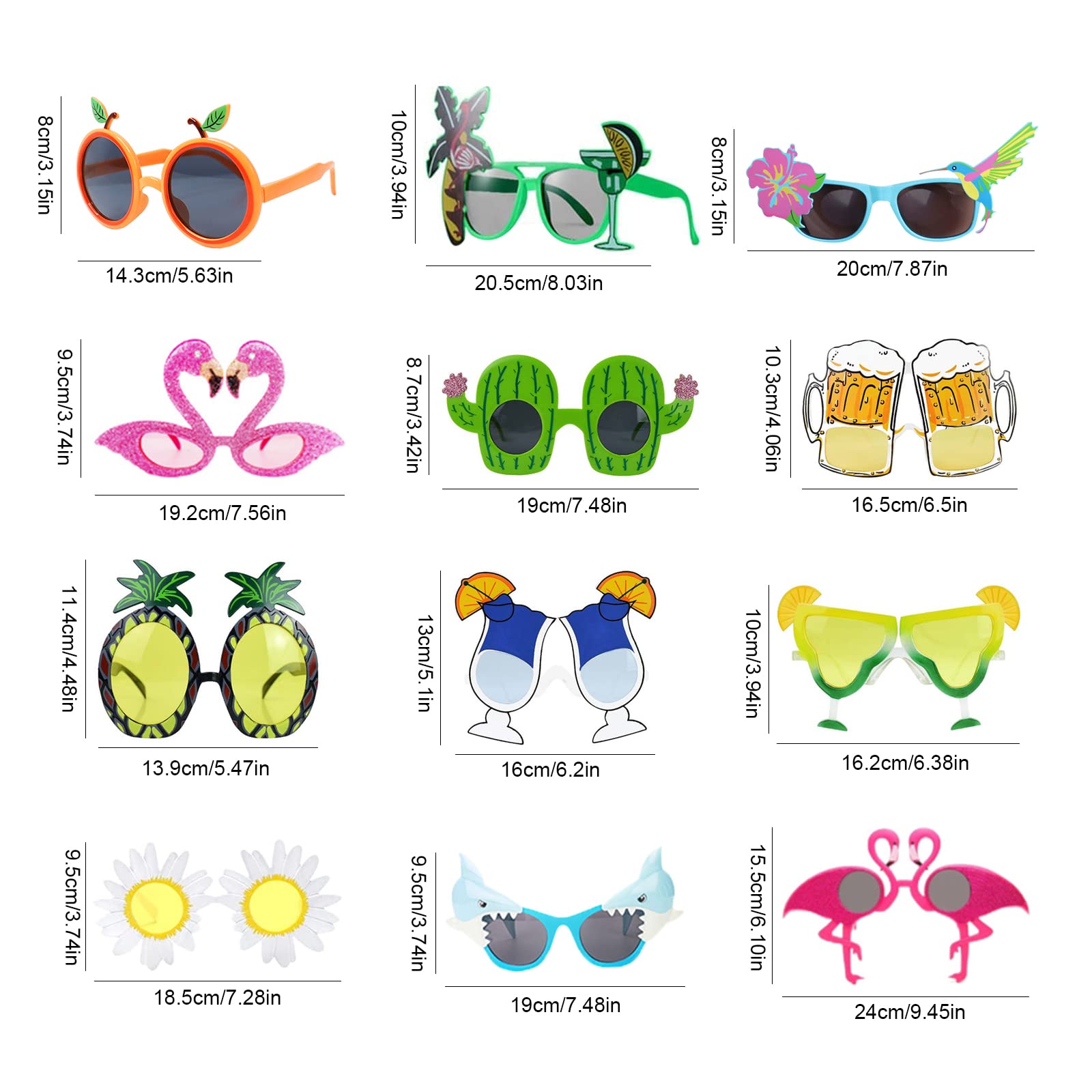 12 par Tropikalne śmieszne okulary przeciwsłoneczne Hawaiian Party Okulary przeciwsłoneczne Party Nowość Hawajski Tropical Party Okulary Zestaw na Letnie Akcesoria imprezowe