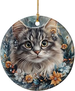 Australian Mist Cat with Flower Wreath Watercolor Style 1 - Ceramic Ornament – Handcrafted Christmas Tree Decoration, Holiday Keepsake Gift
