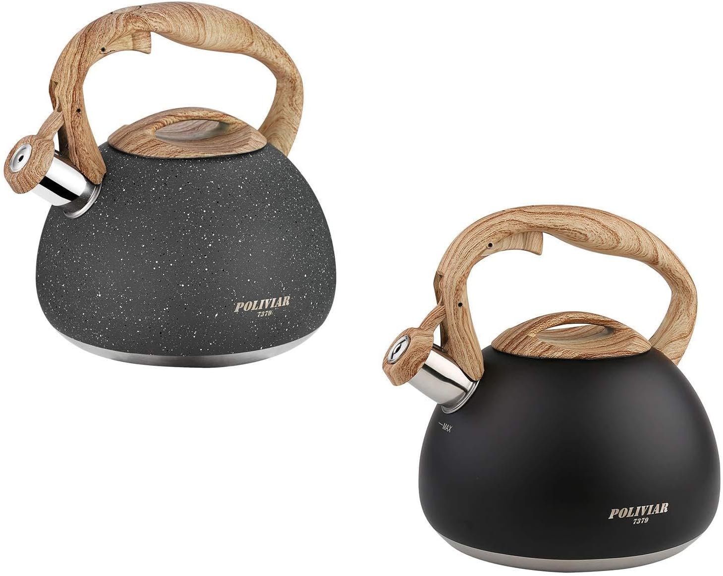POLIVIAR Tea Kettle, Black Ti/Natural Stone Stovetop Tea Kettle 2.7 Quart, Audible Whistling Teapot, Food Grade Stainless Steel and Anti Hot Handle, Suitable for All Heat Sources