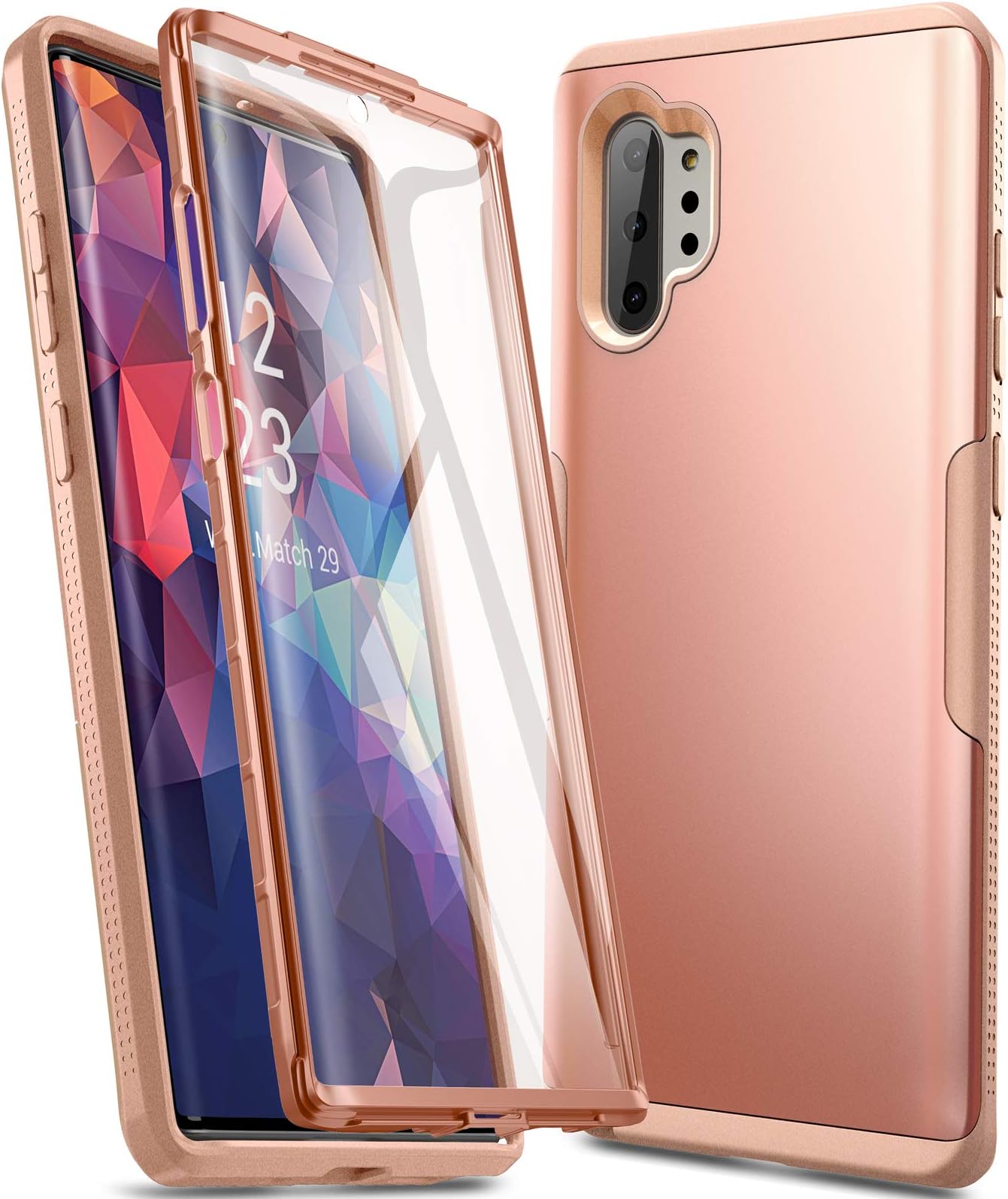 YOUMAKER Case for Galaxy Note 10 Plus, Built-in Screen Protector Work with Fingerprint ID Heavy Duty Full Body Shockproof Cover for Samsung Galaxy Note 10 Plus 6.8 Inch (2019 Release) - Rose Gold/Pink