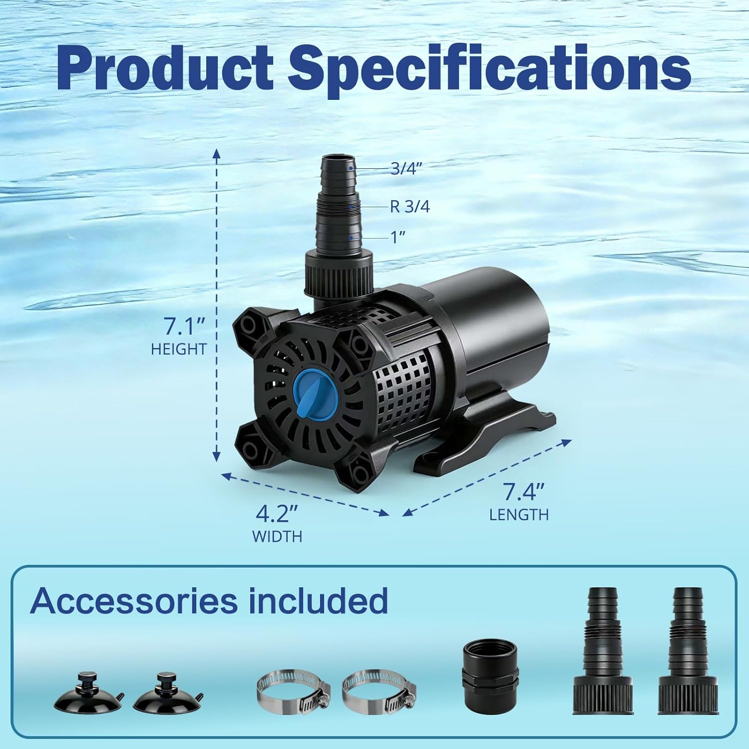 OYO WATER UL-Listed Submersible Pump, 1100GPH Adjustable Flow, Outdoor In-line Freshwater Utility for Koi Ponds, Fountains & Hydroponics, 20ft Cord with Mesh Bag