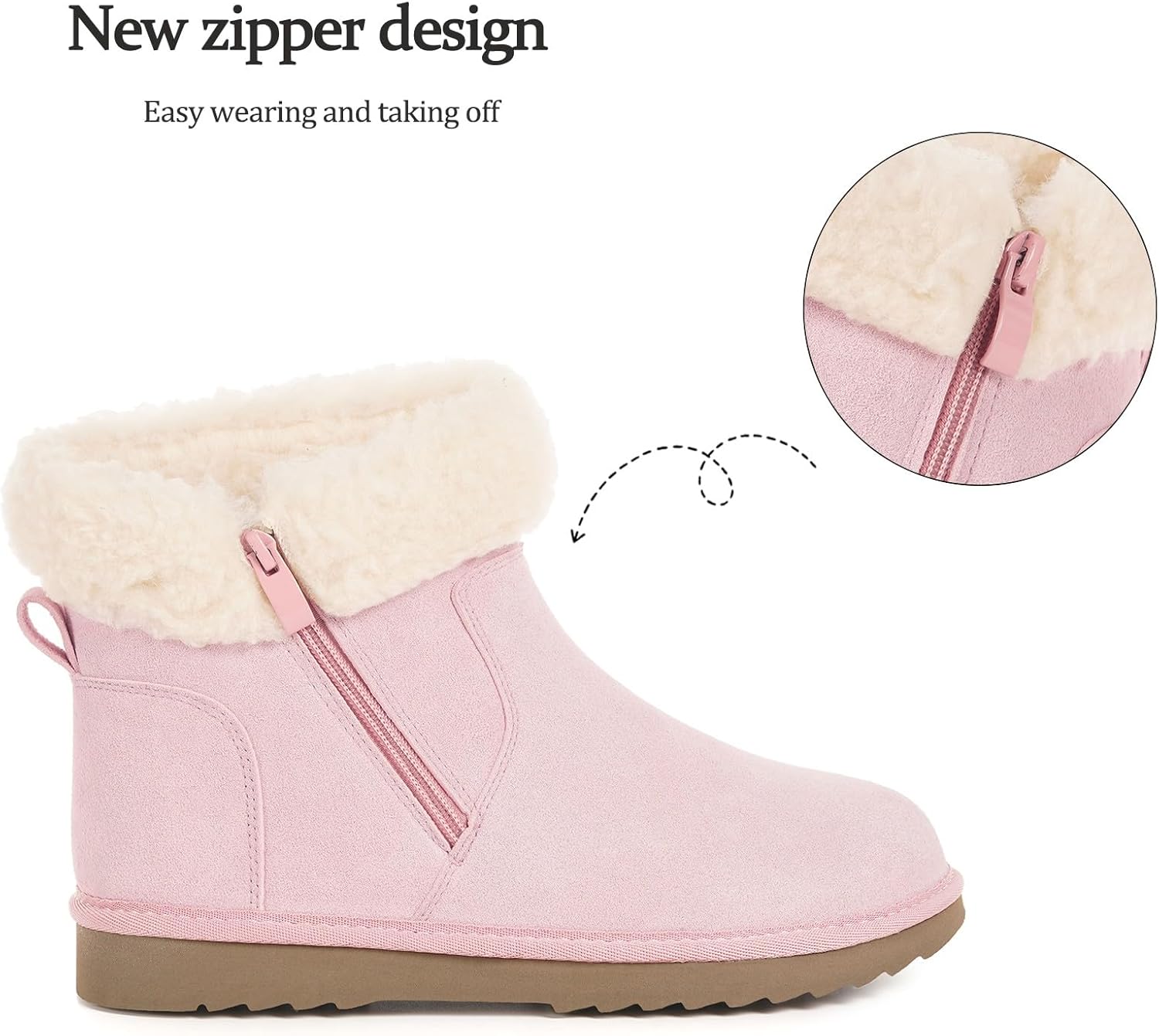 Hsyooes Snow Boots for Women Genuine Suede Leather Winter Boots Water Resistant Warm Booties Fur Lined Ankle Booties Fuzzy Classic Outdoor Pink 42 - Image 5