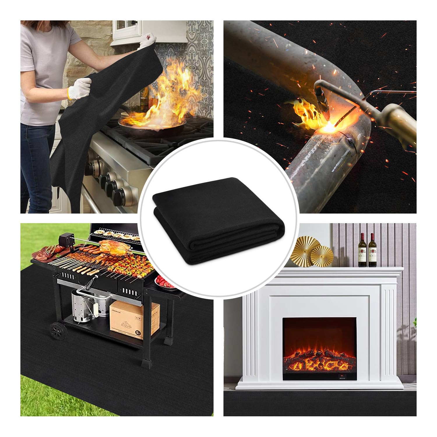 Manta de soldadura ignífuga grande de 72 x 96 pulgadas, resistente al calor hasta 982.2 °C, tela ignífuga de fieltro de carbono para trabajos de soldadura, cubiertas de parrilla al aire libre