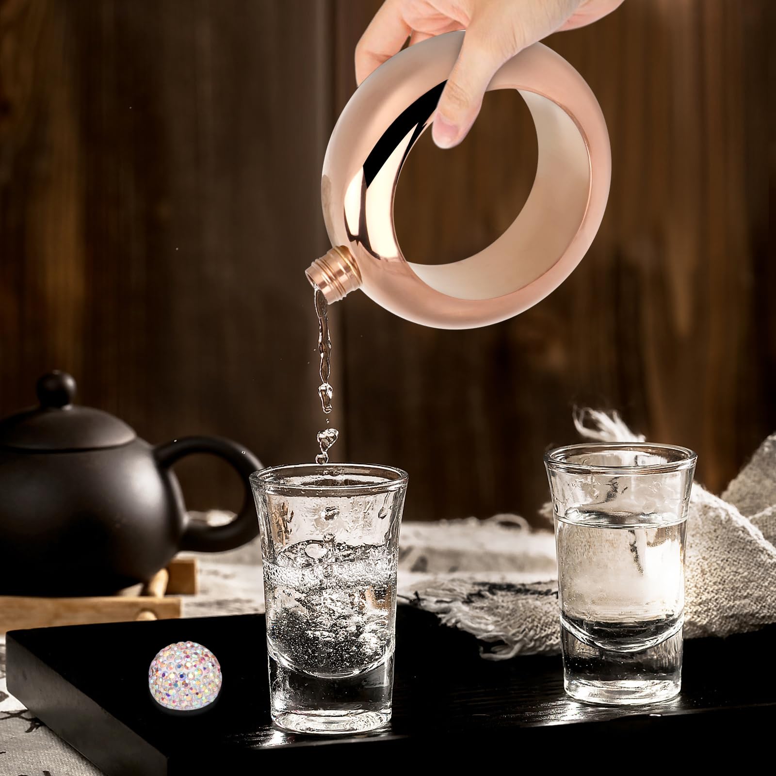 Nikou Bottiglia di Alcol in Acciaio Inox Bracciale, Braccialetto da Fiaschetta per Danza, Compleanno, Festa, Club, Bar, Oro Rosa Brillante, 230ml, 10x11,9cm