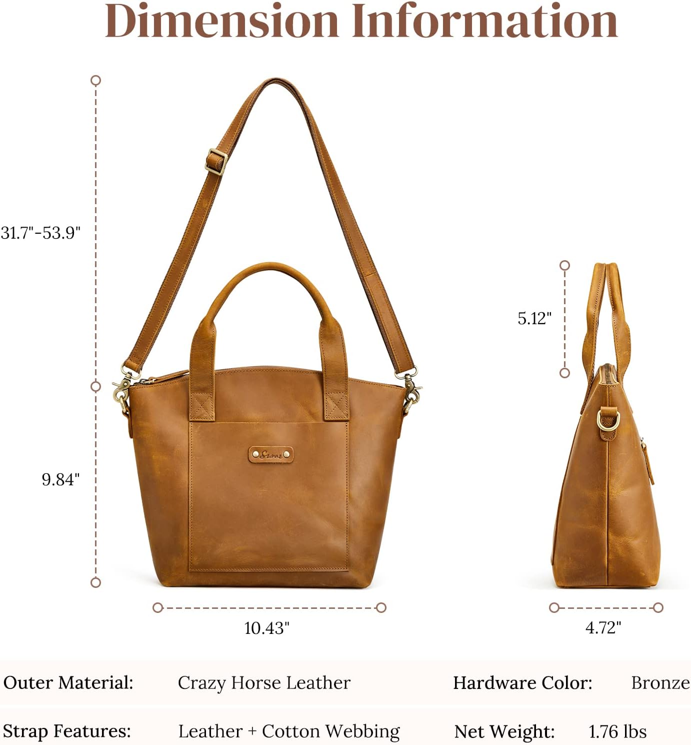 S-ZONE Genuine Leather Satchel Bags for Women Crossbody Tote Top-Handle Handbags Shoulder Purse Medium - Image 4