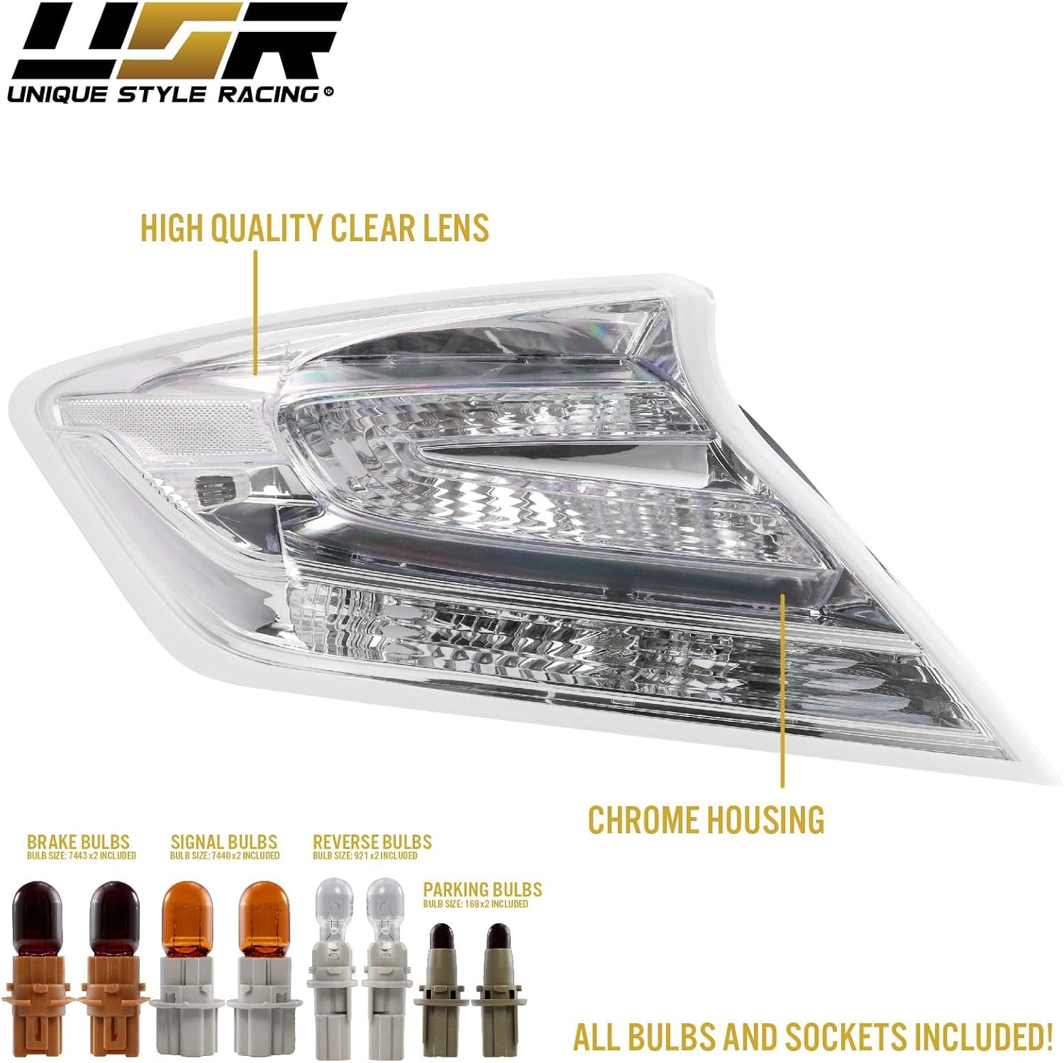 USR UNIQUE STYLE RACING 14-15 FG3/FG4 Coupe 2D Tail Light, Rear Tail Lamps Set (Left + Right) Compatible w/ 2014-2015 Honda Civic 9th Gen All Models LX, EX & SI (CLEAR LENS TAIL LIGHTS w/COLOR BULBS)