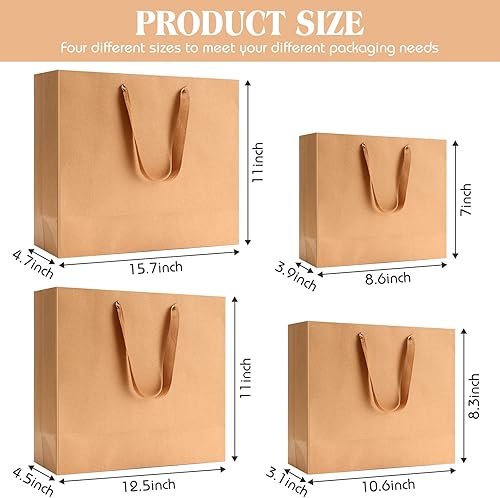 Miniatura 2 de PerKoop Paquete de 40 bolsas de papel kraft marrón con mango de estraza de 4 tamaños, bolsas de papel kraft con asas de tela, bolsas de envoltura de