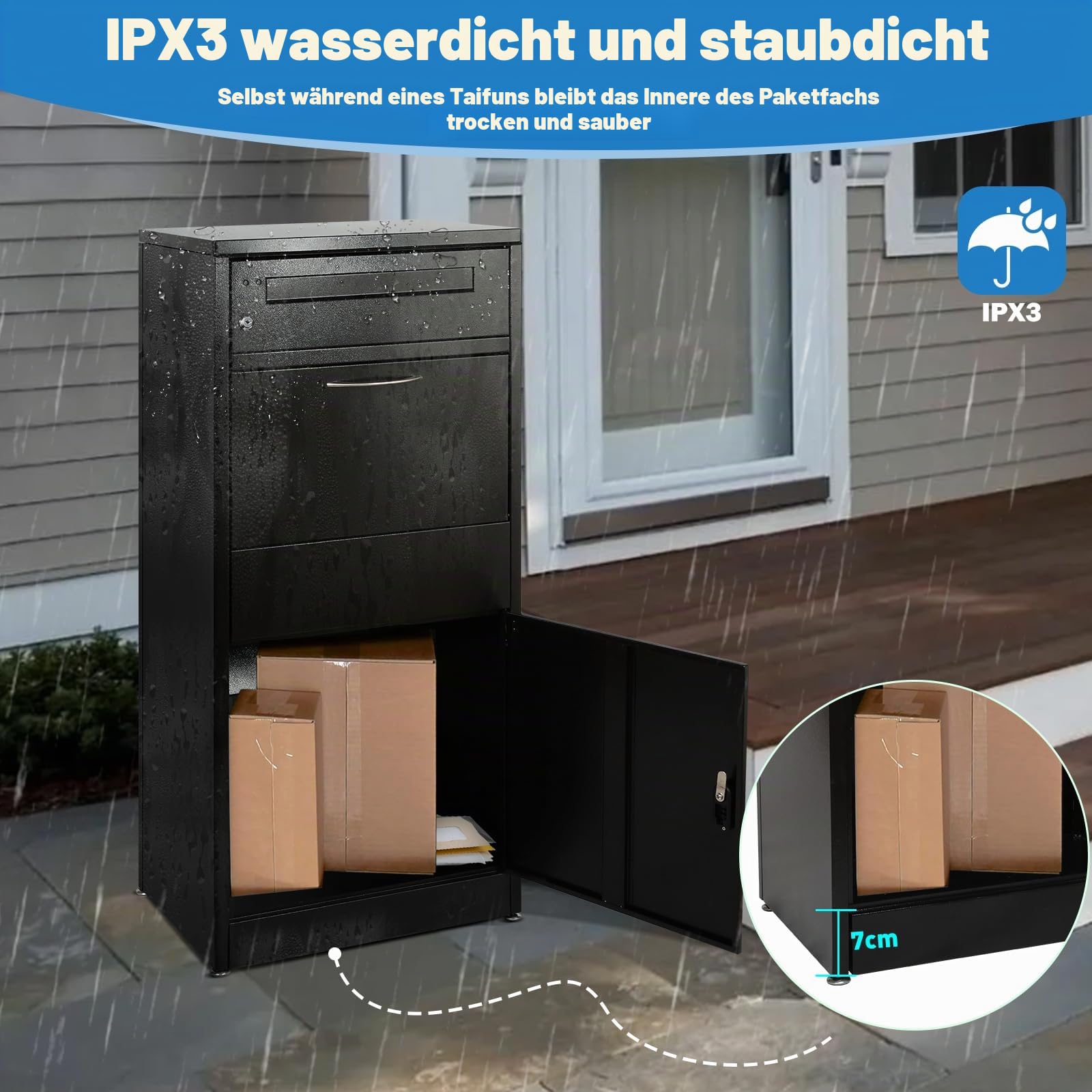 Briefkasten Paketbox für Außen, Großer Paketkasten mit Zahlenschloss, Stahl Edelstahl Briefkasten, Paketbriefkasten mit Wasserdichter & Diebstahlsicherer Funktion(50 * 36.5 * 114cm)