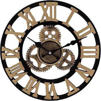 Open Face Skeleton Gear Garden Wall Clock, 12 Inch Large Waterproof Wall Clocks with Roman Numerals Battery Operated Clock Retro Resin Ornaments Wall Art for Garden Patio Pool Home Kitchen Decor