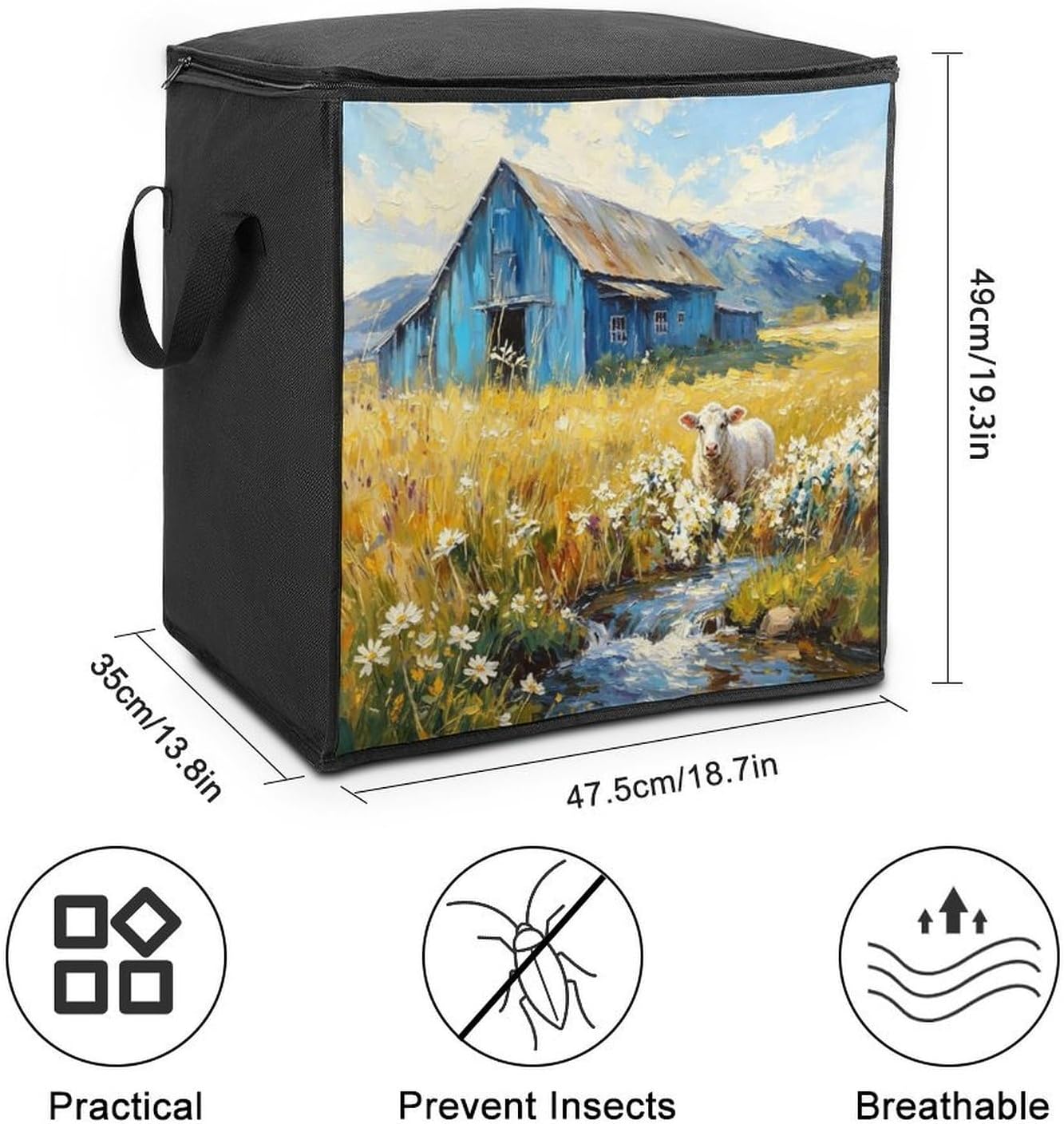 Farmhouse Barn Storage Bags Moving Bags Storage Bins | Comforter Storage Bag Reinforced Handles & Zippers Foldable Closet Organizers and Storage for Blanket Pillow Clothes
