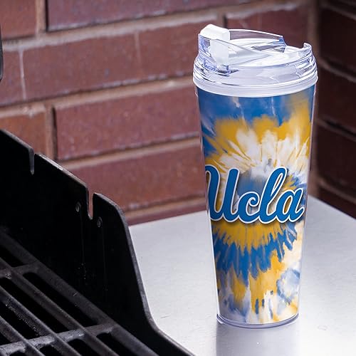 Miniatura 196 de Rico Industries NCAA - Vaso de acrílico con purpurina de 24 onzas con tapa con bisagras, vaso de doble pared con licencia oficial y popote Brillo