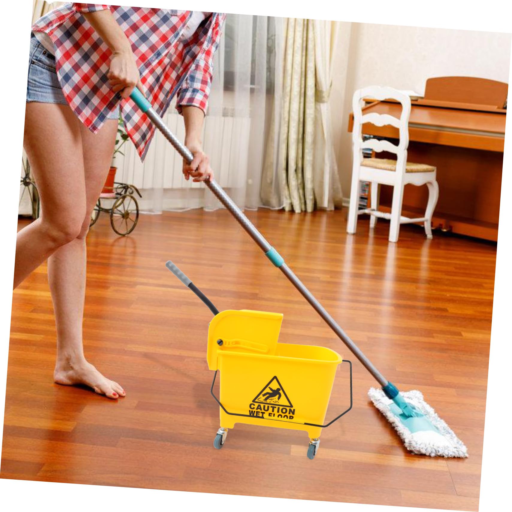 Cubo de Fregona de 20 L Escurridor Lateral y Ruedas
