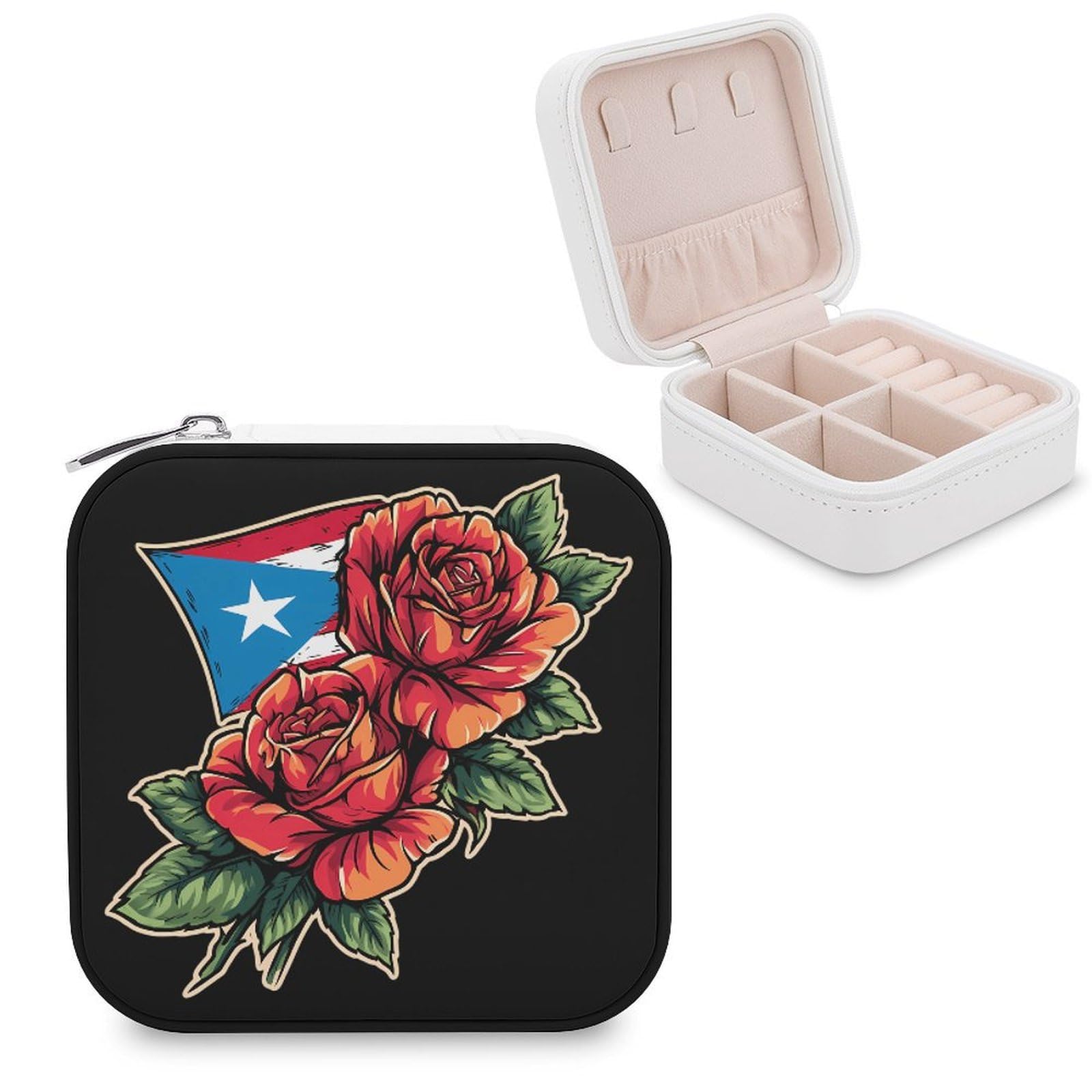 CUTJMDNGH Puerto Flag Rose Jewelry Box for Women Jewellery Case Organizer Storage Boxes Craft